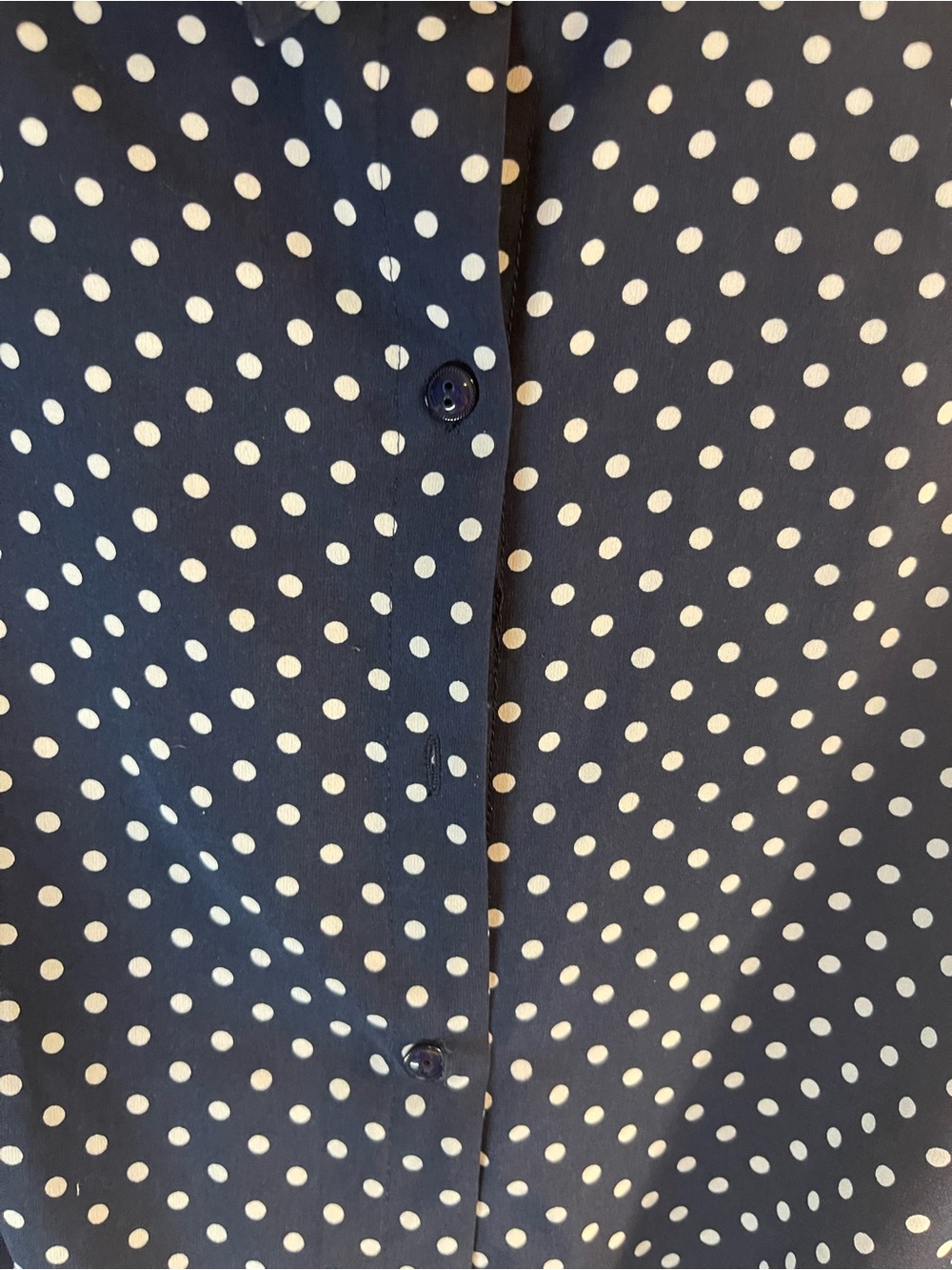 Susan Graver Tie- Front Navy Polka Dot Blouse Size 6 - Picture 5 of 7